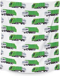Mercuryelf Garbage Truck Blanket Gift - 30x40 Inches Modern Throw Blankets for Kids - White Soft, Fuzzy & Warm Throws for Lap, Crib