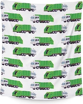 Mercuryelf Garbage Truck Blanket Gift - 30x40 Inches Modern Throw Blankets for Kids - White Soft, Fuzzy & Warm Throws for Lap, Crib