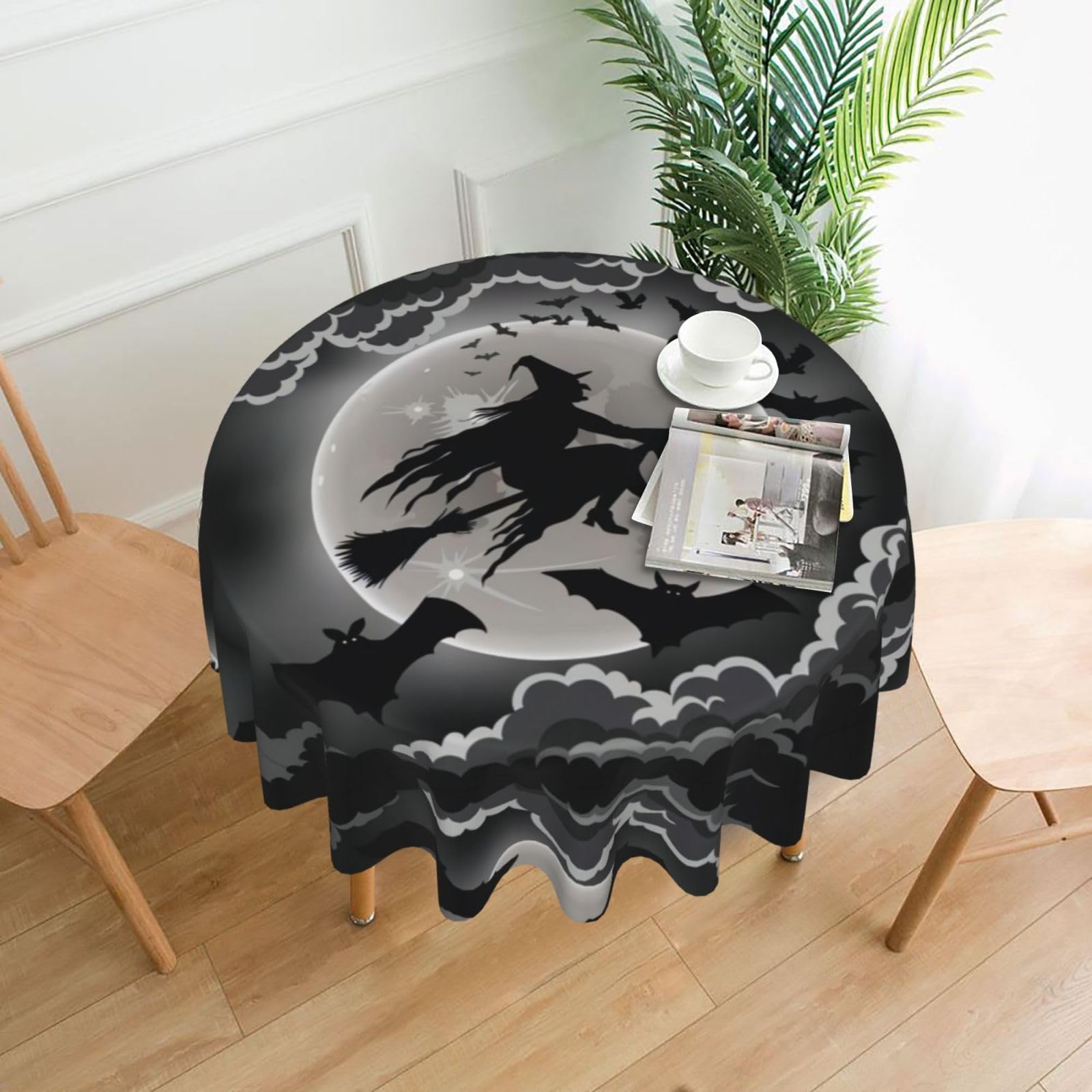 hhxvcv Halloween Witch Round Tablecloth – Dining Table Cover