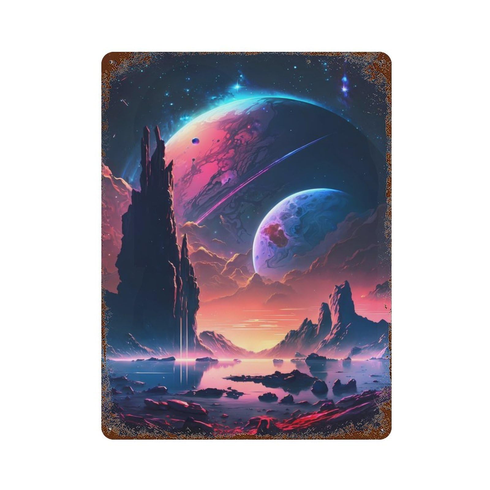 Garage Style The Lake Of Cosmos Rustic Tin Plaque 15.7"x11.8", Classic Wall Plaque for Bar And Workshop
