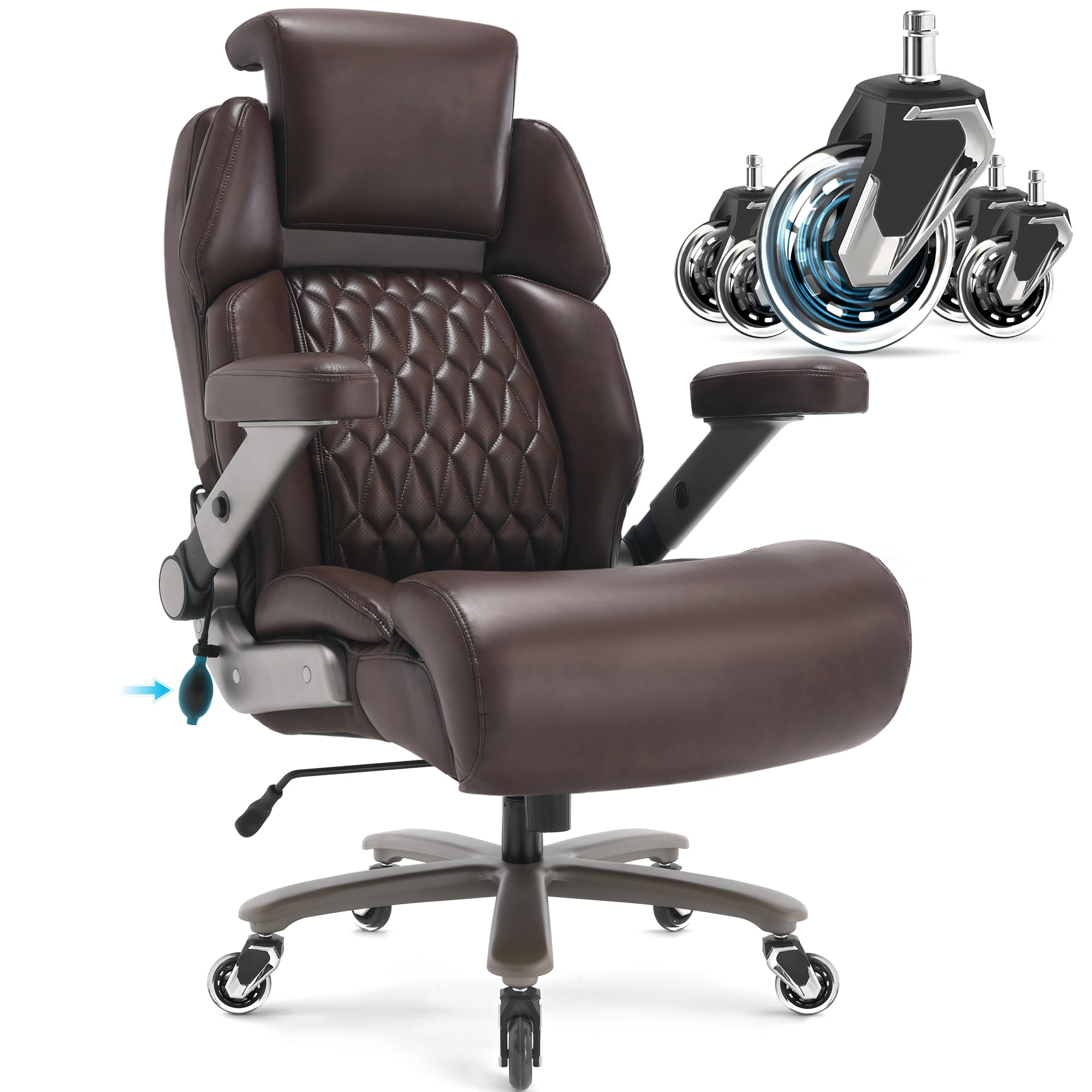 Big and Tall Office Chair 700lbs - Adjustable Headrest&Lumbar Support, 3D Flip Arms, Large Wheels &Heavy Duty Metal Base, Ergonomic High Back Computer