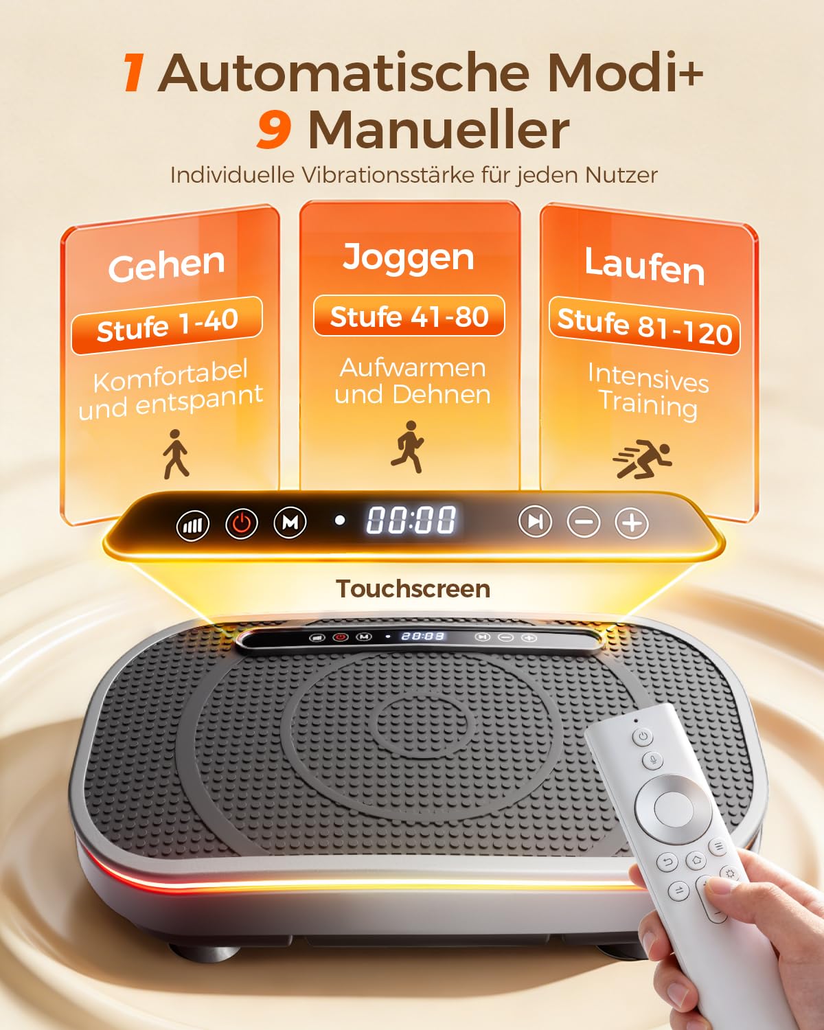 Vibrationsplatte Fitnessgeräte für Zuhause Rüttelplatte Vibration Plate entspannung, Sportgeräte Fitness Sport geräte Ganzkörpertraining 120 Intensitätsstufen für Home Workout
