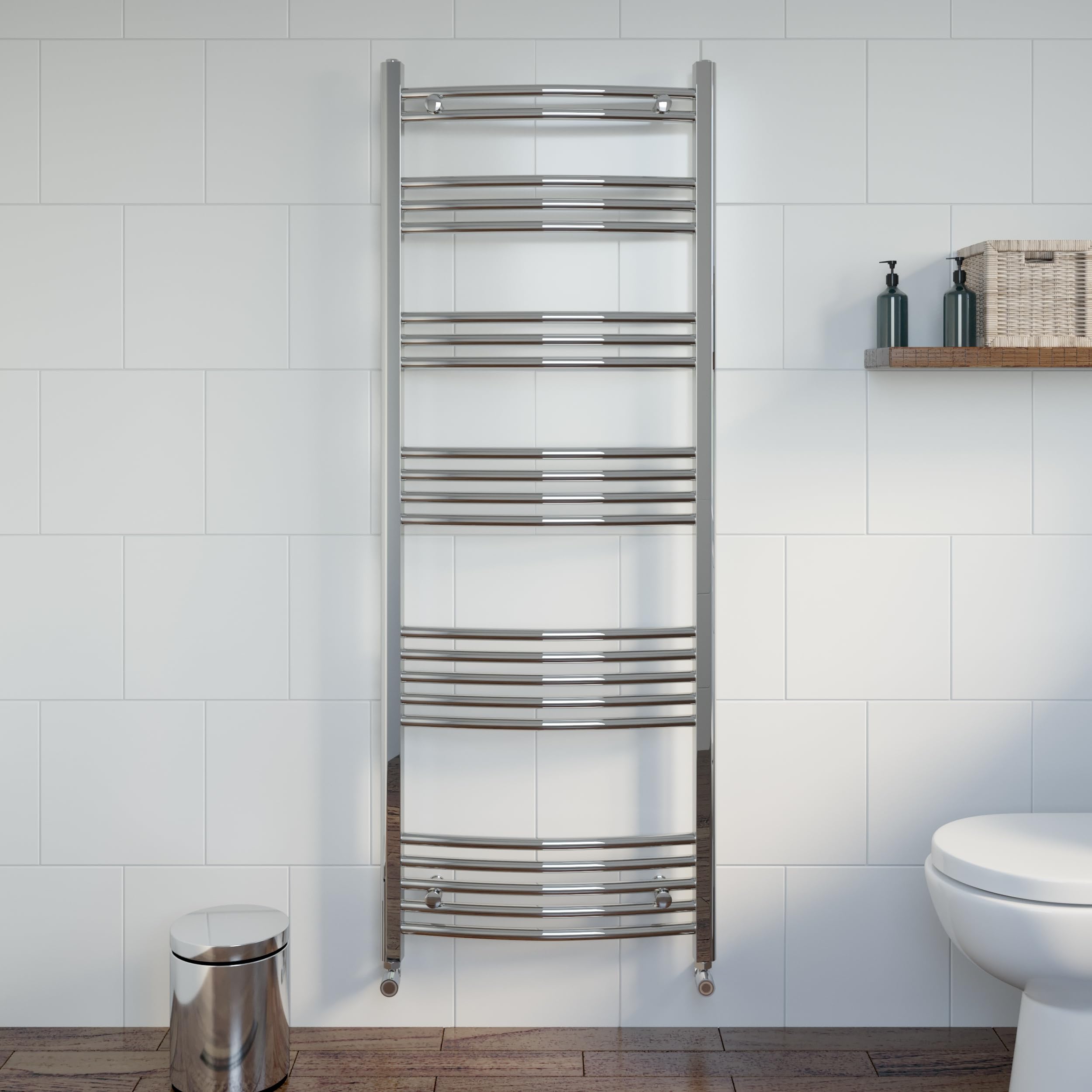Duratherm Chrome Duratherm® 1600 X 600Mm Curved Heated Towel Rail Radiator Modern Central Heating Bathroom Warmer Wall Mounted Ladder Rad, Polished