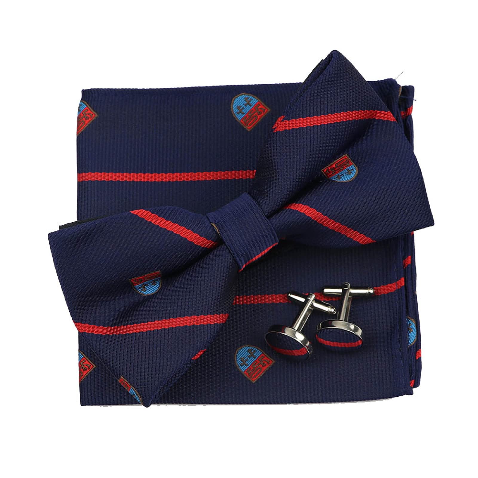 papillon già annodato, 3PC Papillon Uomo Poliestere Fazzoletto Gemelli