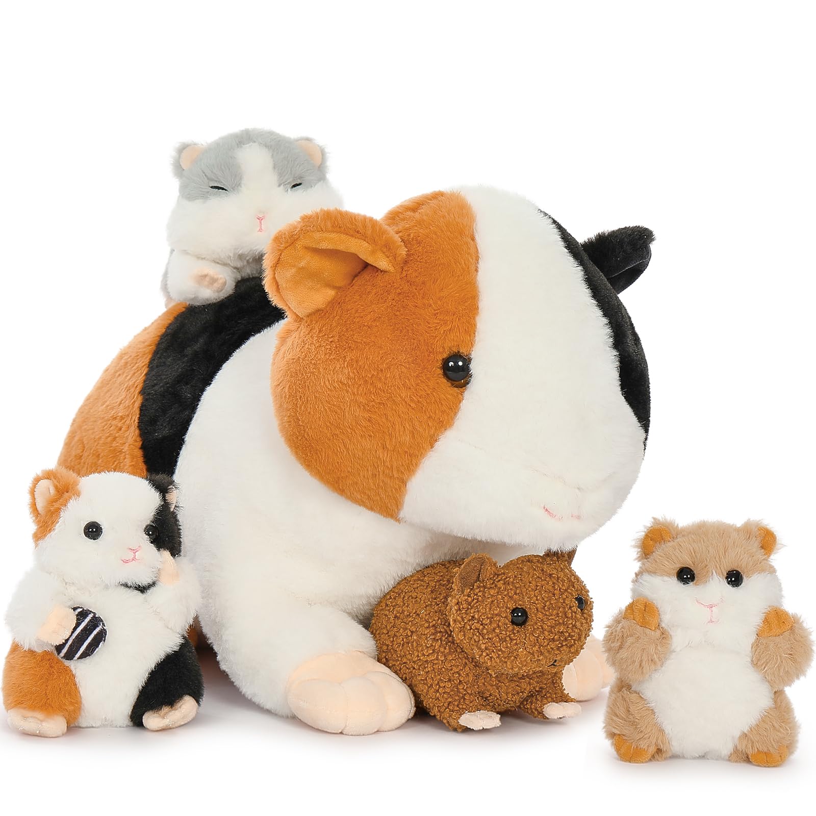 MorisMos Porcellino d'India Peluche Grande con Cuccioli nella Pancia, Realistico Criceto Pupazzo Giocattolo di Peluche Morbido, Carino Regalo per Bambini Ragazza Ragazzo Compleanno Natale (50cm)