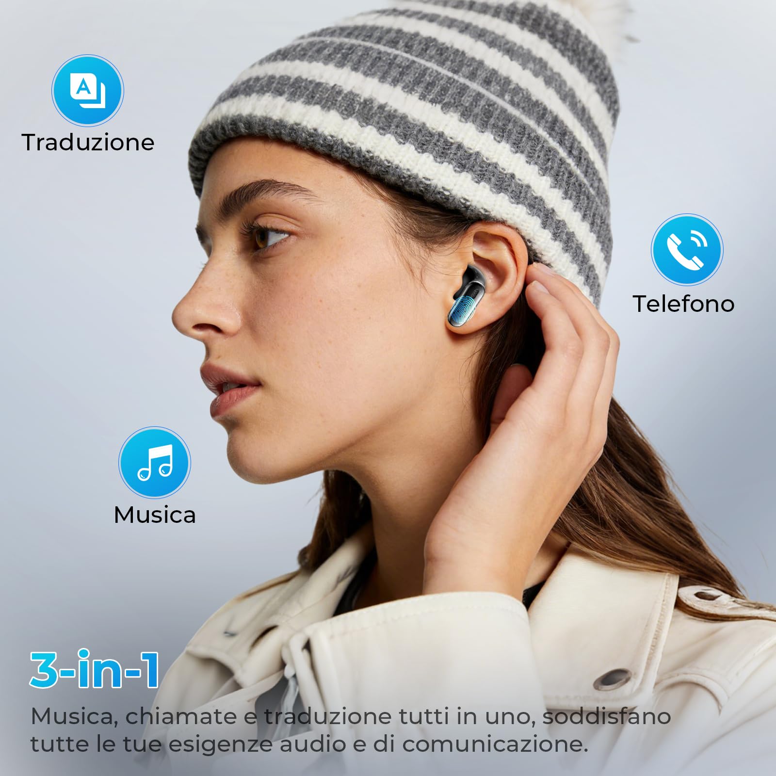 Cuffie Traduttore Simultaneo IA, Traduzione Vocale 165 Lingue, 9 Modalità, Bluetooth 6.0, 48H Autonomia, Riduzione Rumore ENC, Auricolari Traduttore Wireless per Viaggi, Studio e Lavoro