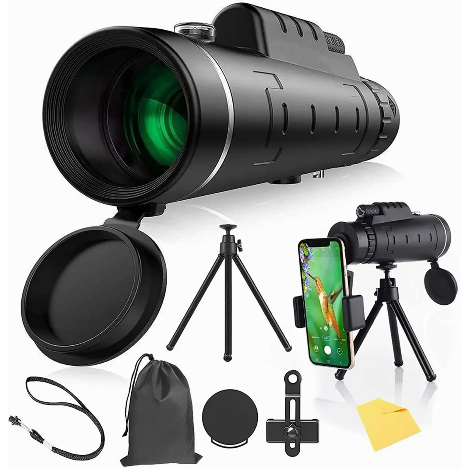 Telescopio Monoculare Ad Alta Potenza 40X60 Visione Notturna HD Impermeabile con Clip per Telefono e Treppiede Telescopico per Escursionismo, Caccia e Birdwatching