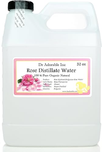 Agua de rosas de 32 onzas - Tónico facial orgánico 100% natural sin alcohol, limpiador búlgaro Rose Hydrosol para cara y cabello por Dr Adorable