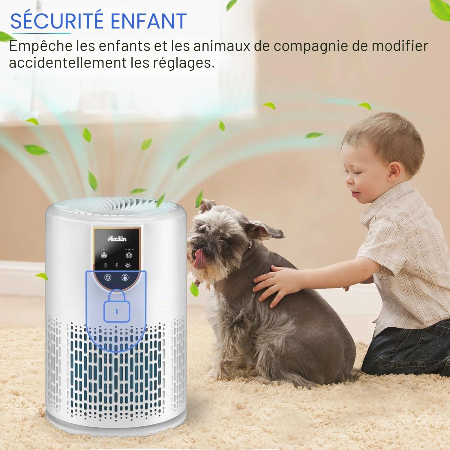 Aircillin Purificateur d'Air avec 5 Étages Filtre HEPA, Élimine 99,97% des Fumées, Pollens et Poussières jusqu'à 0,1 Micron, Pour Pièce jusqu'à 50 m², Silencieux 25 dB, Économie d'Énergie 12W（AP0801)