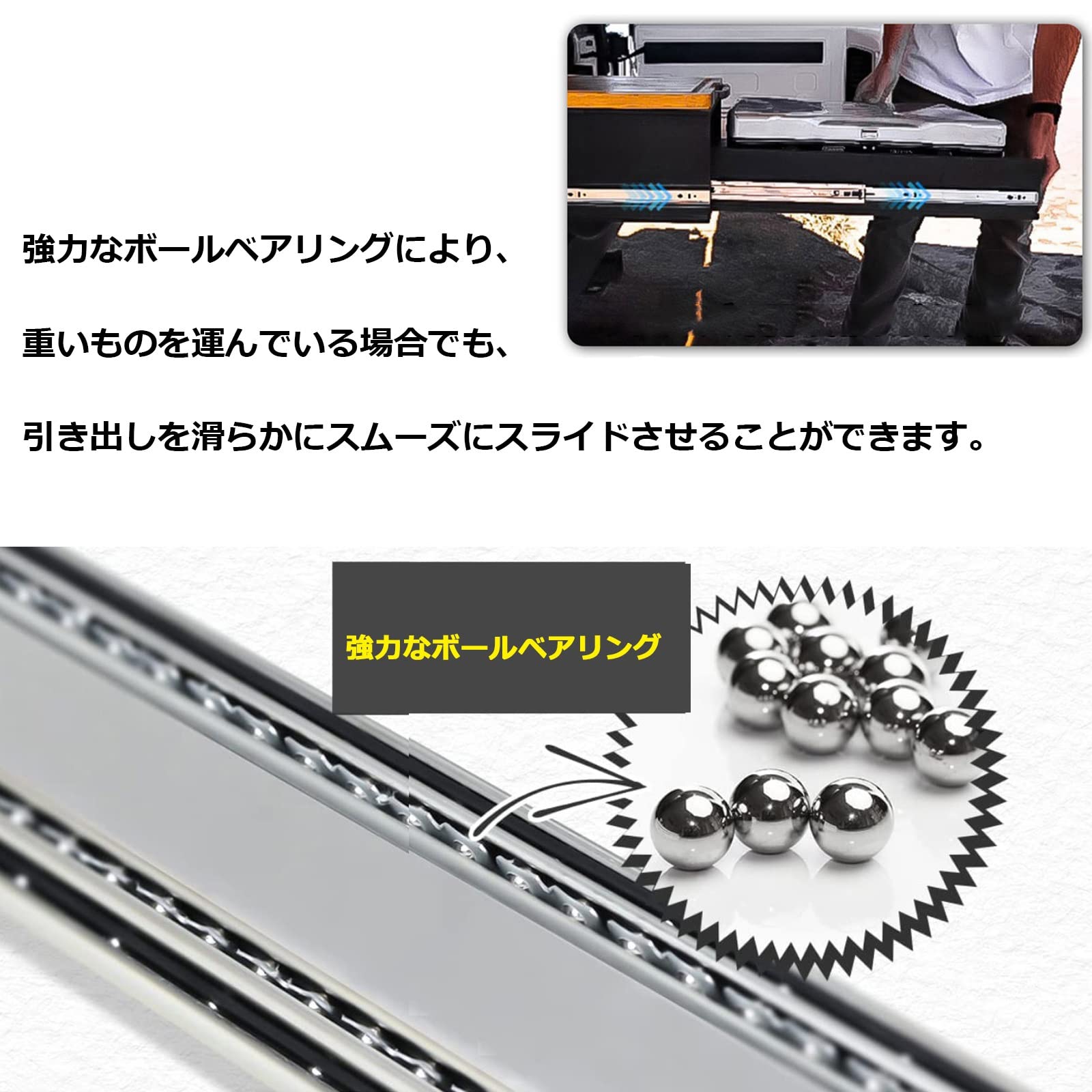 Guide per cassetti industriali resistenti, confezione da 2 guide per carichi pesanti, fino a 136 kg, con cuscinetti a sfera, montaggio laterale, facili da installare, kit di riparazione per cassetti