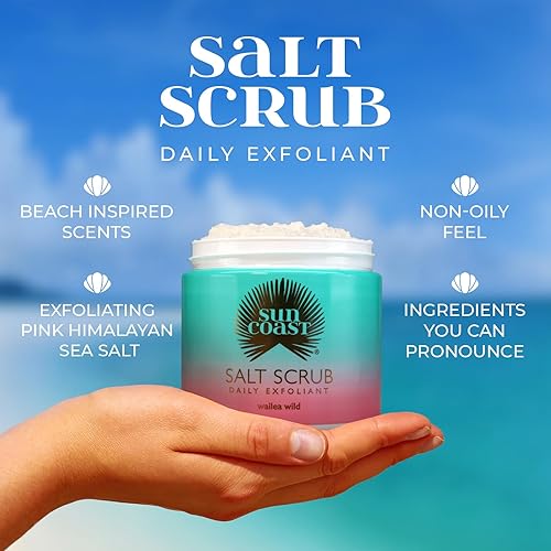 Miniatura 3 de SUN COAST Exfoliante de sal - Exfoliante no graso, revitaliza la piel seca, deja la piel suave, tersa y radiante, exfoliante de sal marina del