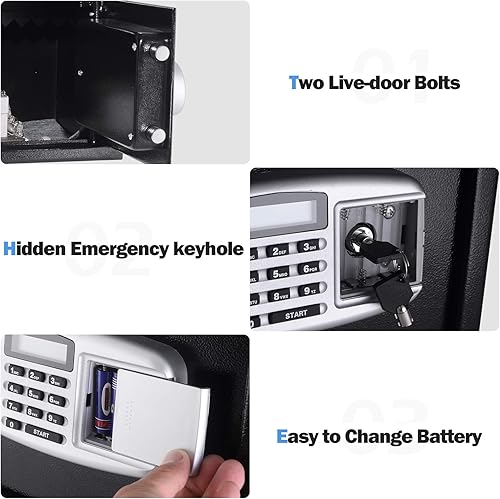 Miniatura 5 de S AFSTAR Caja fuerte digital con llaves de emergencia y ranura de depósito, caja de seguridad electrónica para dinero en efectivo, joyas,