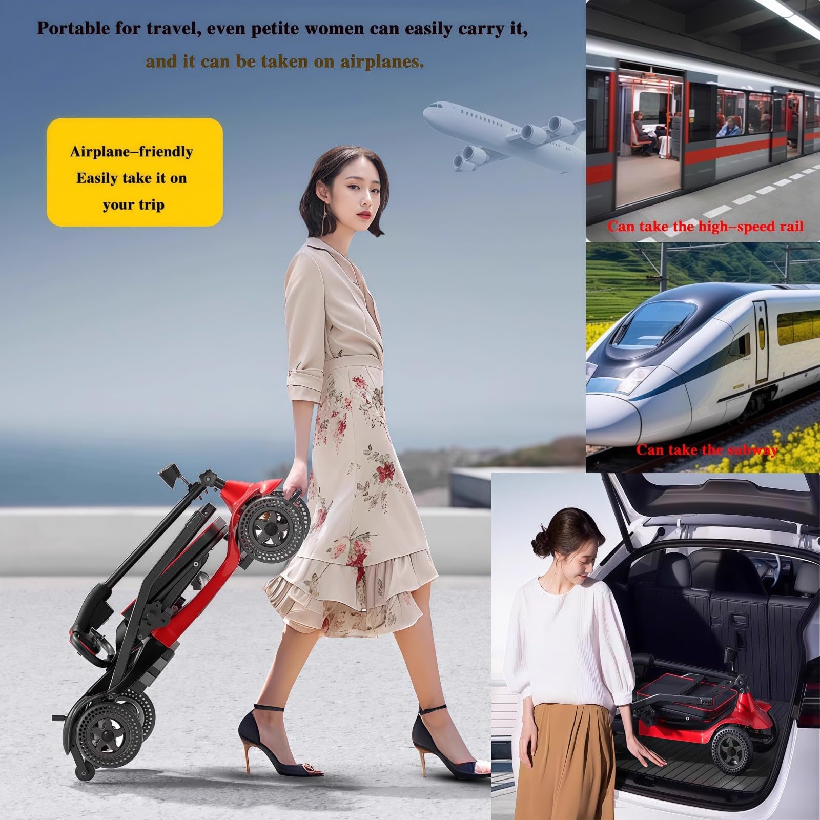 Véhicule Électrique Pliable Ultra Léger À Quatre Roues, Conçu Spécifiquement pour Les Personnes Âgées, Véhicule Électrique À Assistance Électrique, Scooter De Voyage Et De Mobilité.