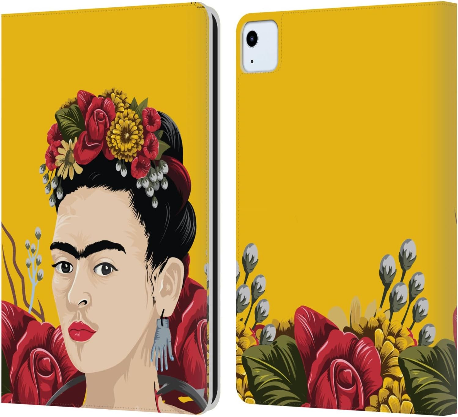 Head Case Designs Officially Licensed Frida Kahlo Portrait Red Florals Leather Wallet Case Compatible with Apple iPad Air 11 2020/2022/2024/2025