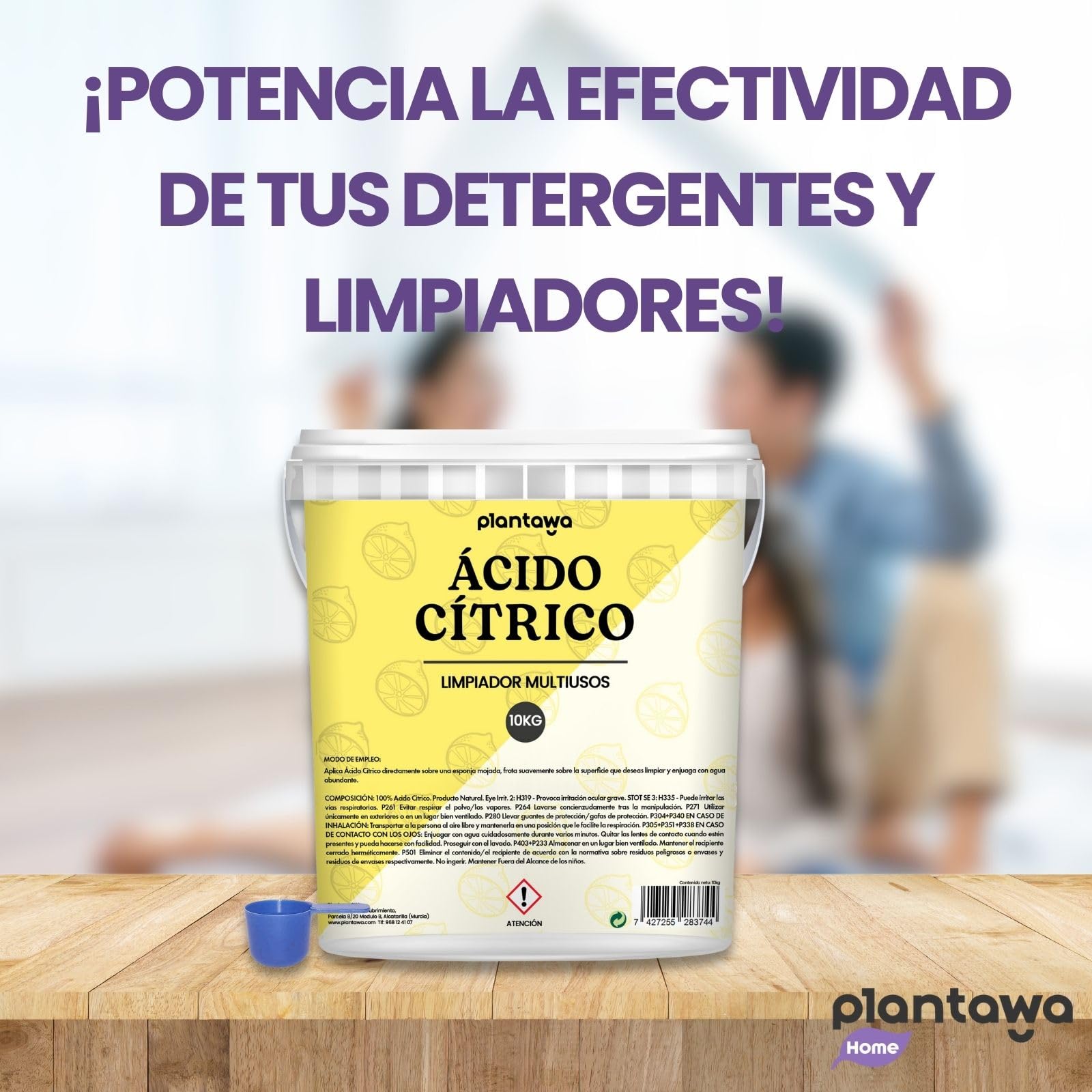 PLANTAWA Ácido Cítrico en Polvo 10kg | Acido Citrico para Limpieza Doméstica Intensiva | Elimina Cal, Sarro y Manchas | Alta Solubilidad | Limpieza Multiusos en Gran Volumen