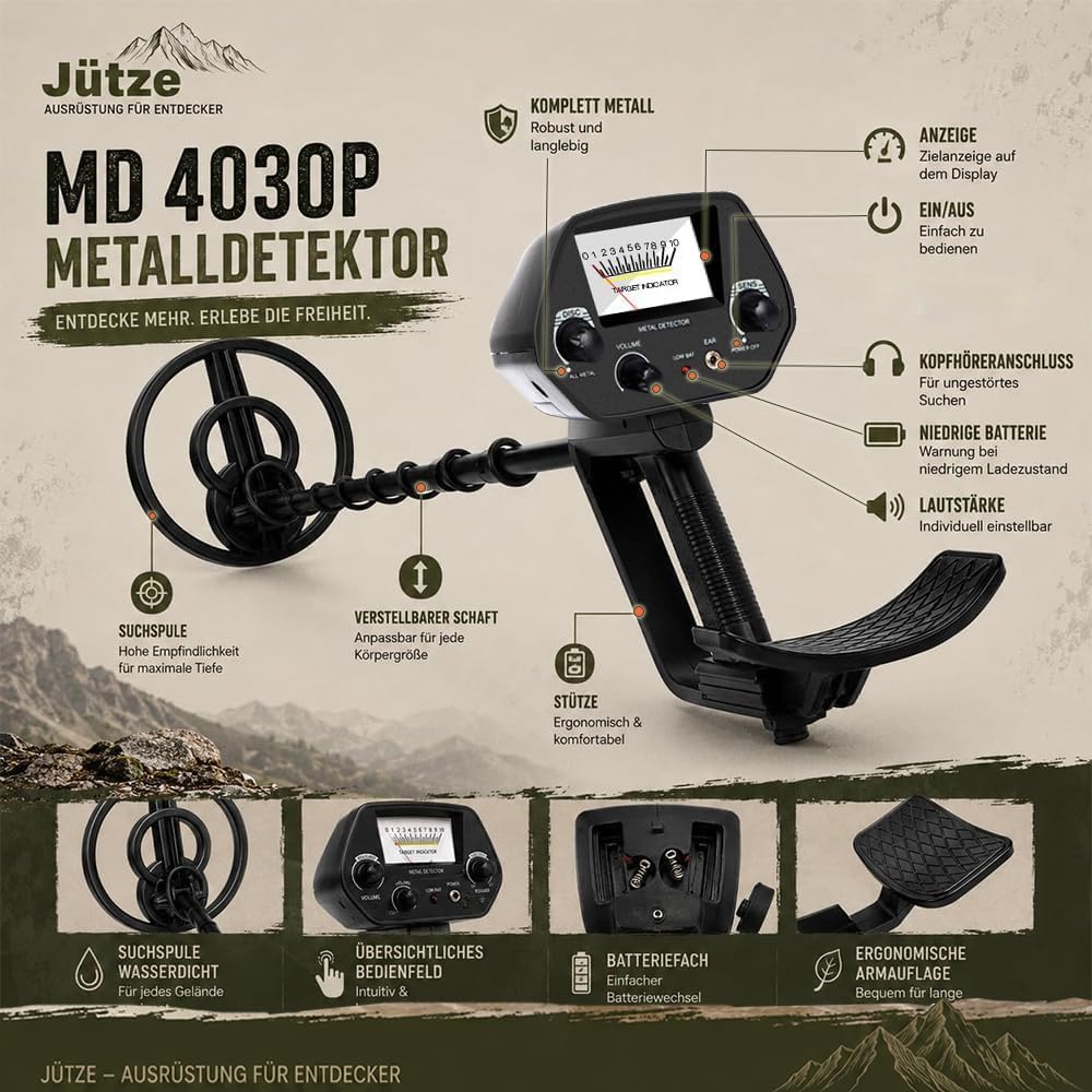 Metalldetektor für Erwachsene und Kinder, Leichter Kinder-Metalldetektor, 20 cm (8 Zoll) wasserdichte Suchspule mit verstellbarem Griff (78–103 cm), ideal für Anfänger (8–16 Jahre)