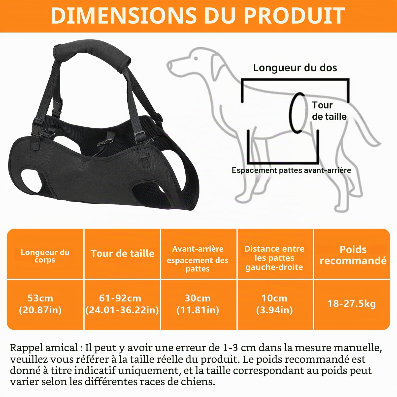 YOUNGSAY Harnais de Levage pour Chien, Harnais Grand Chien Handicapé, Réglable Harnais de Soutien pour Chiens, pour Chiens Handicapés, Aveugles, Blessés ou Âgés (Noir, L)