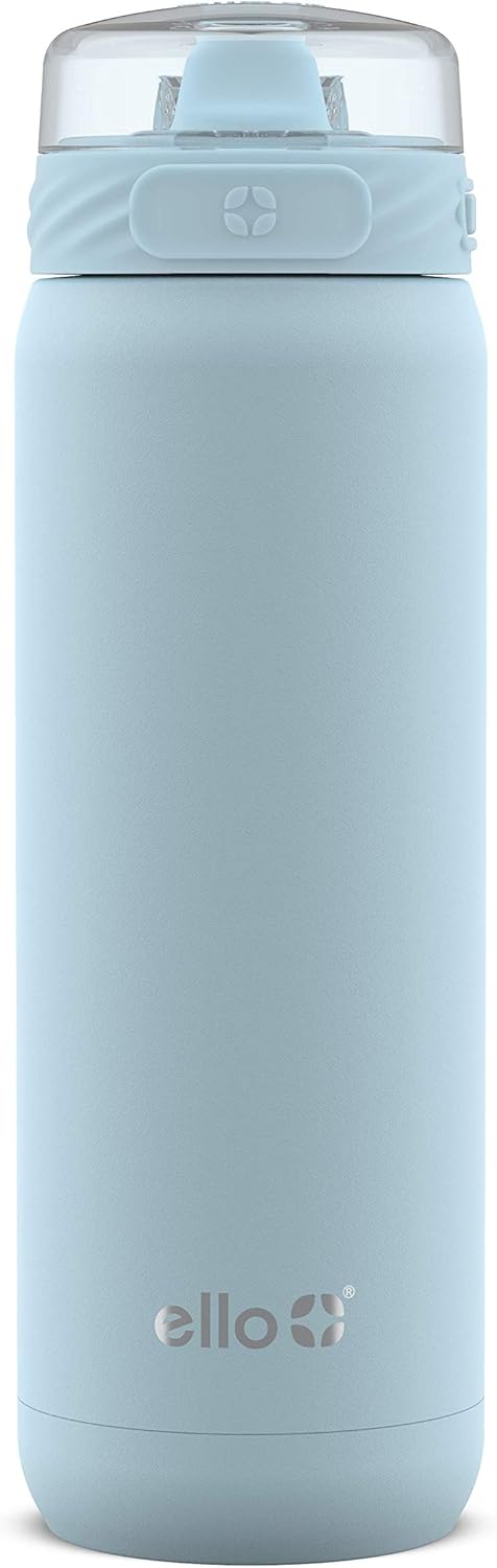 Ello Cooper Vacuum Insulated Stainless Steel Water Bottle with Anti-Microbial Silicone Straw, 22 oz , Gray : Home & Kitchen