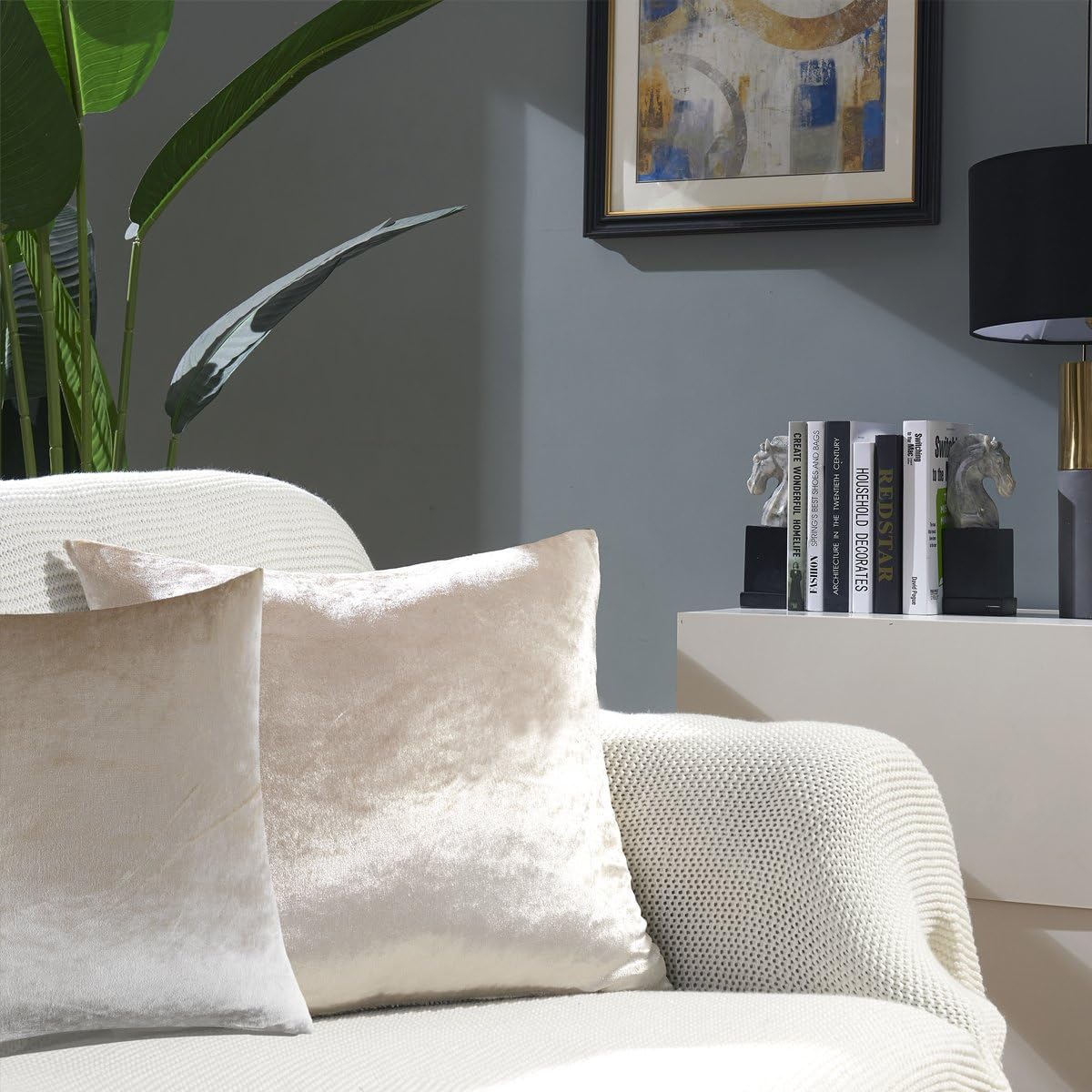 GIGIZAZA Velvet Ivory Cushion Covers 22 x 22 inches Decorative Throw Pillowcases 55 x 55cm for Sofa Bedroom Living room 2 pack - Image 3