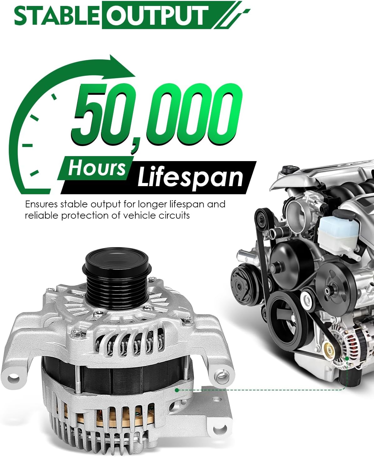 160A 2.4L Upgraded Alternator for:-Jeep Cherokee 2014 2015 2016 2017 2018 2019 2.4L Compass 2017-2022, Renegade, for:-Chrysler 200, for:-Ram, L4 12V 160Amp 6 Grooves CW, OE# 56029624AB (NEW)
