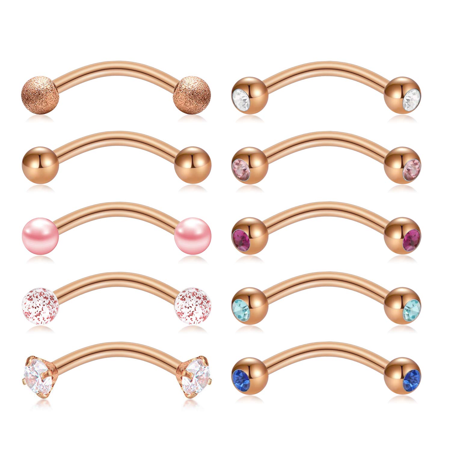 AceFun Eyebrow Piercing Cartilage Tragus Cubic Zirconia Curved Barbell 16 G Stainless Steel Lip Daith Helix Body Piercing