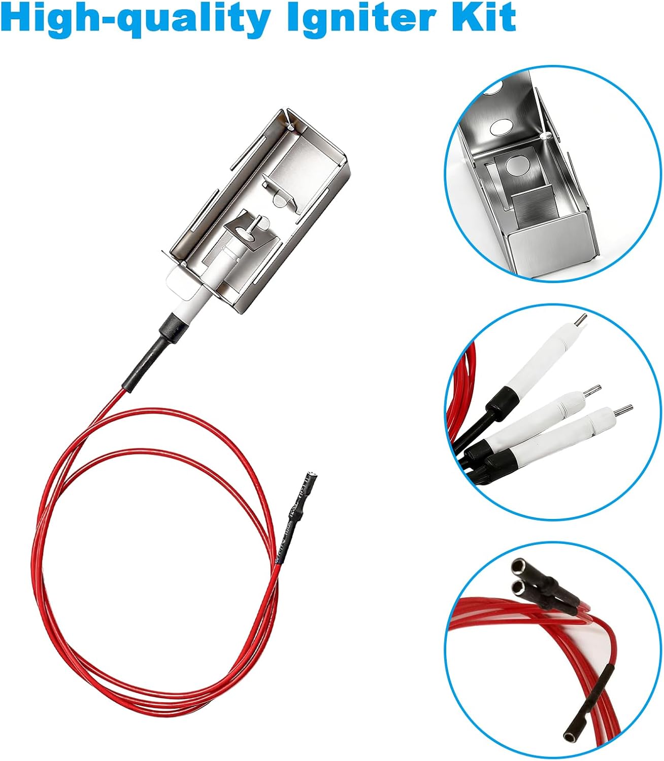 Grill Igniter Replacement Kit with Collector Box for DCS 27DBQ, 27DBQR, 27DBR, 27DSBQ, 27DSBQR, 36DBQ, 36DBQAR, 36DBQR, 48DBQ, and Other Gas Grill Models, Stainless Steel Electrode Parts with Wire