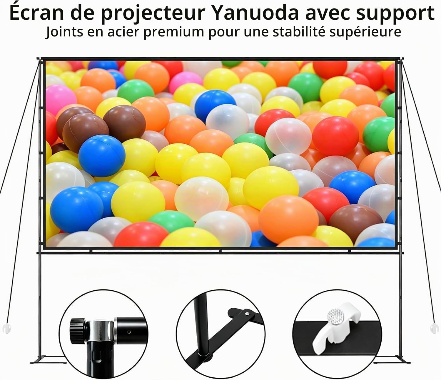 Écran de Projection 100" Grand Écran avec Support - Toile 4K HD 16:9 Anti-Pli, Montage 5 Min, Idéal Home Cinéma, Jardin & Présentations - Sac Transport