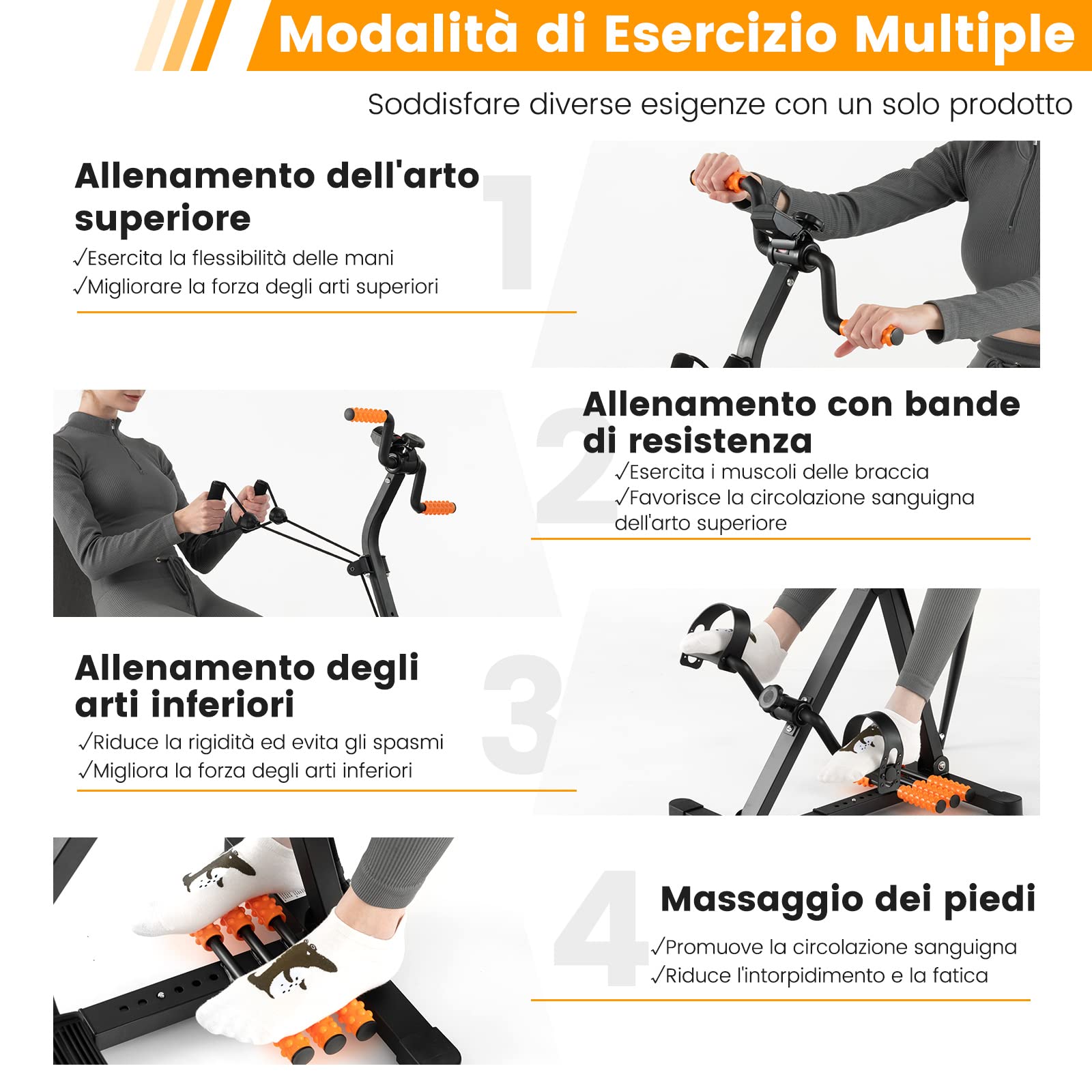 COSTWAY Cyclette a Pedali, Macchina per Fitness Mani, Braccia, Gambe e Ginocchia con Massaggio e Monitor LCD, Altezza e Lunghezza Regolabili