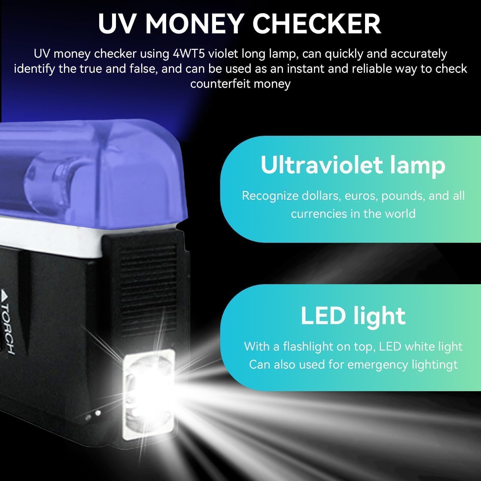 Agatige Détecteur Faux Billets Mini Poche, Détecteur Faux Billets Portable Afin Vérifier Billets, Cartes Bancaires Et ID Détecteur UV Pour Nouveaux Billets Détecteur Lampe UV Vérificateur Magasins