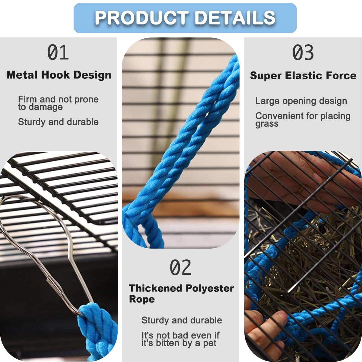 2 Pcs Rabbit Hay Feeder Mesh Bags, 2 Metal Hooks Hanging Hay Mesh Bags, Guinea Pig Hay Bags, High-Capacity Bunny Hay Bag for Rabbits, Chinchillas, Hamsters, Small Pets and Animals - image 4