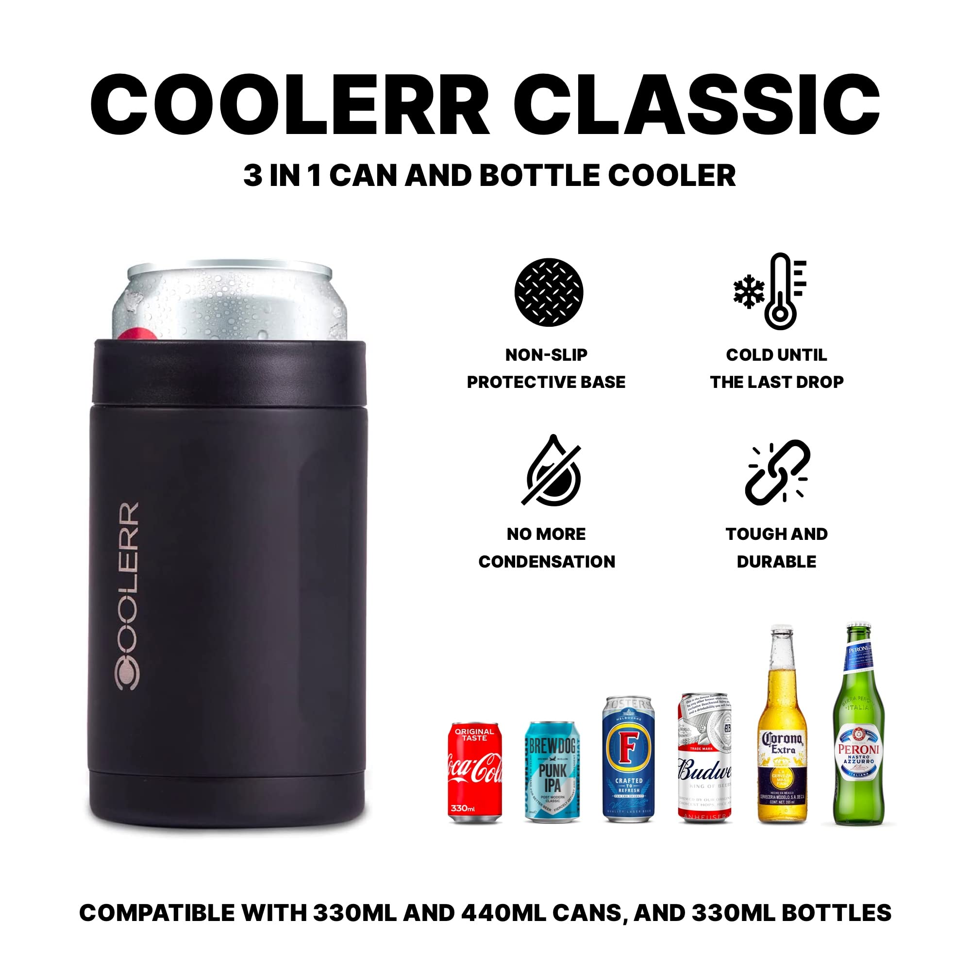 Coolerr Classico | Raffreddatore termico per lattine e bottiglie | Lattine da 330 ml | Lattine da 440 ml | Bottiglie da 330 ml | Regali per birra da uomo | Gadget per uomo | Regali per lui |