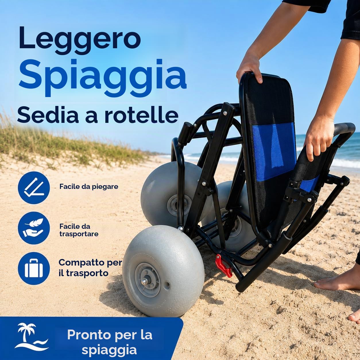 Sedia a Rotelle Della Spiaggia Per Tutta La Terra, Sedia a Rotelle Pieghevole Con Pneumatici a Palloncino Per Sabbia Morbida, Sedia Compatta Con Ruote a Palloncino Per Spiaggia, Erba