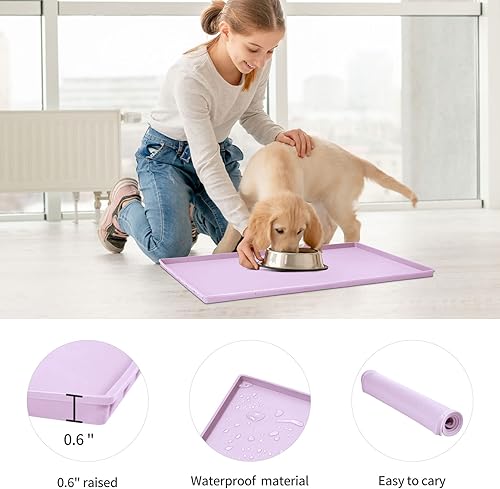 Miniatura 59 de Tapete de comida para perros, bandeja de comida impermeable de silicona, mantel individual antideslizante para mascotas, borde elevado de 0.6