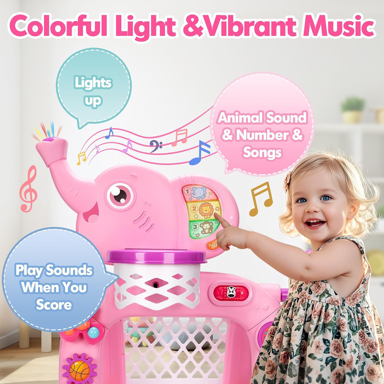 Toddler Basketball Hoop & Soccer Goal, Toys for 1 2 3 Year Old Boys Girls, Kids Sports Toy with Light Sound Music, Montessori Toys for Baby 12-18 Months, Christmas Birthday Gifts for Ages 1-3(Pink) - Image 4