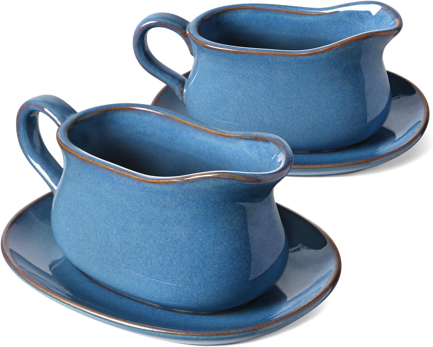 LE TAUCI 17oz Gravy Boat with Saucer Stand, Set of 2, Ceramic Sauce Boat with Tray for Salad Dressings, Creamer, Broth, Black Pepper, Ceylon Blue