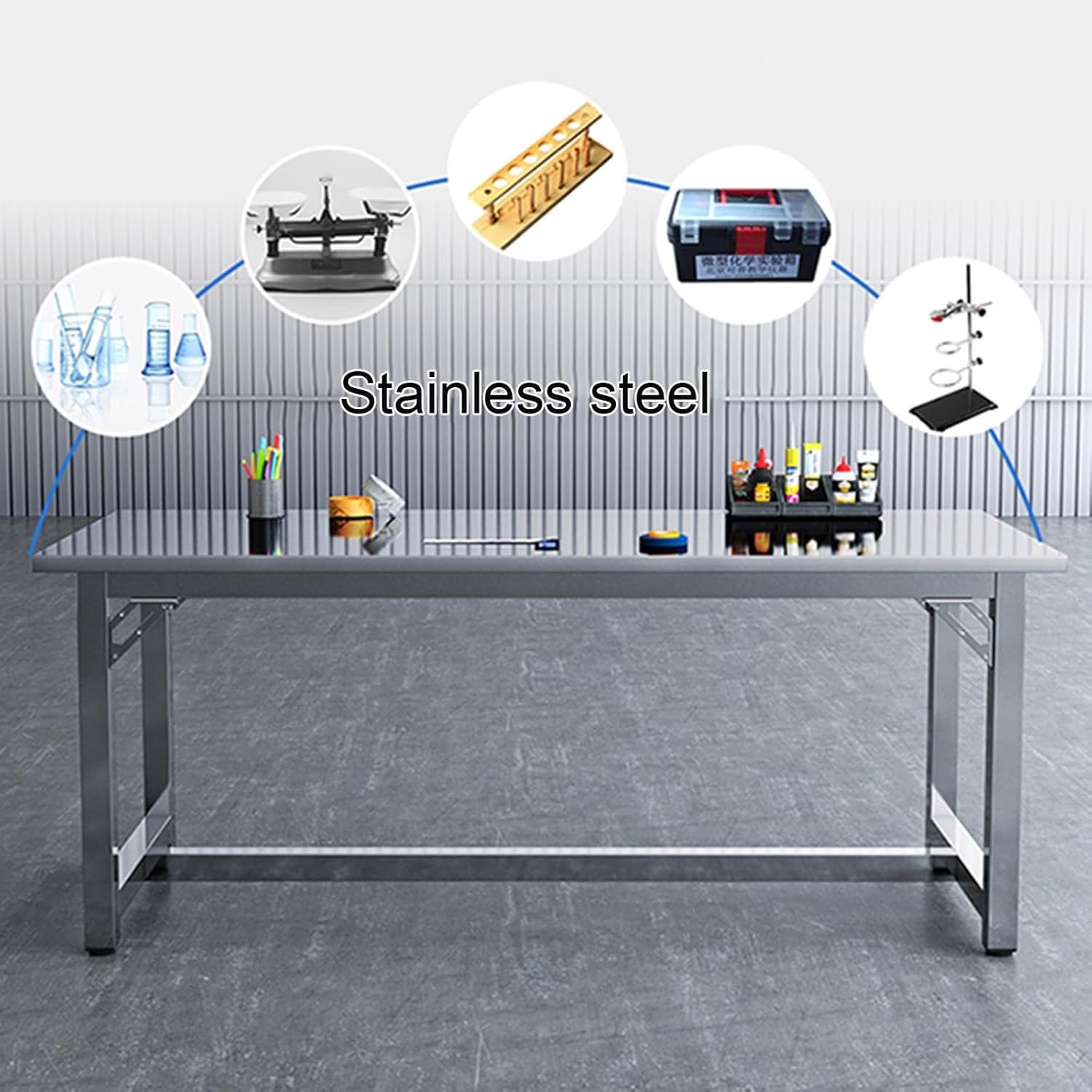 Brushed Thickened Stainless Steel Work Table Triangular Reinforced Operating Table Easy to Clean Thickened Columns with Non-Slip Adjustable Foot Pads