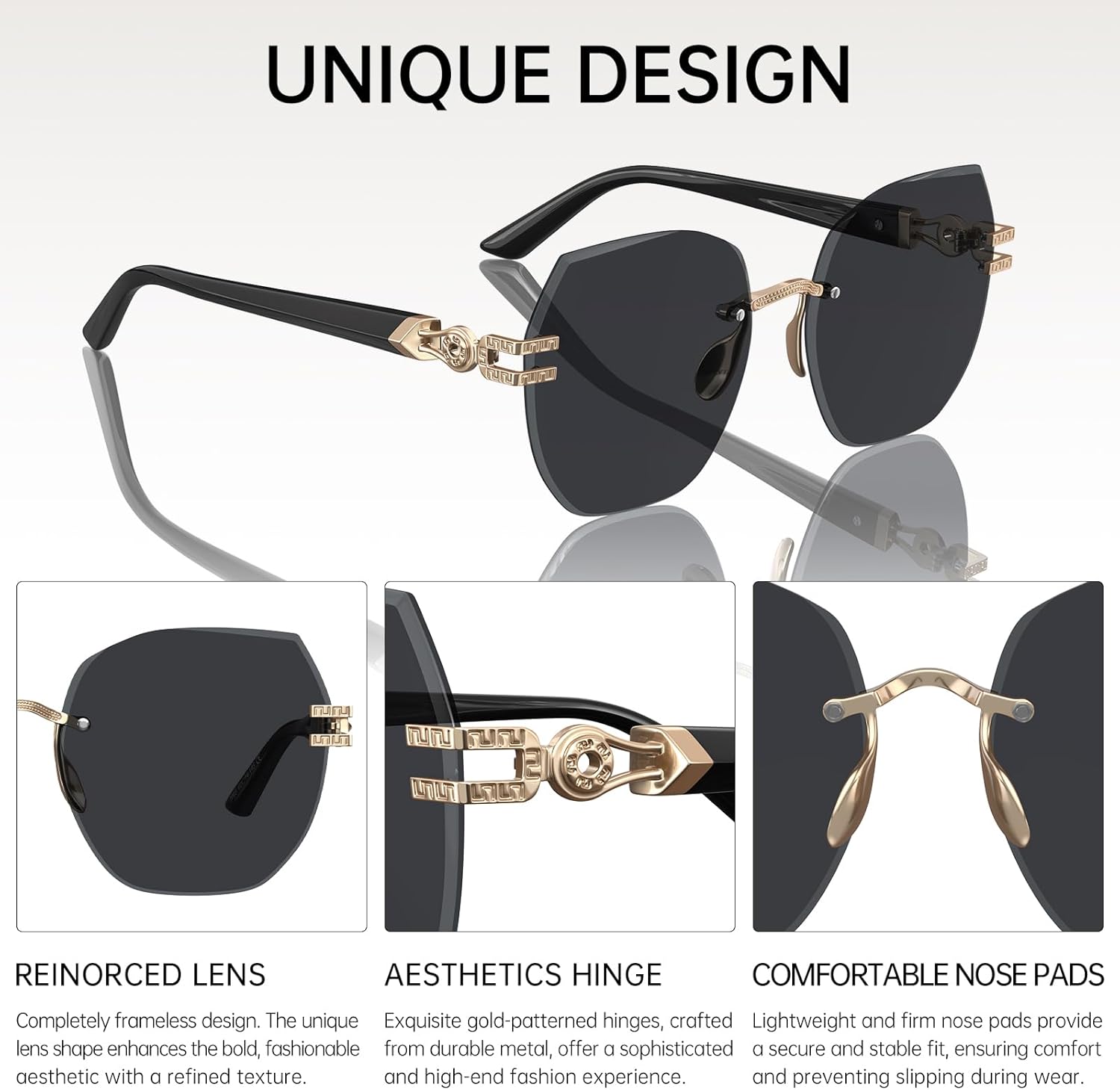 STGATN Trendy Rimless Womens Sunglasses, UV Protection Designer Shades, Stylish Diamond Cutting Frameless Sun Glasses ST7703 - Image 6