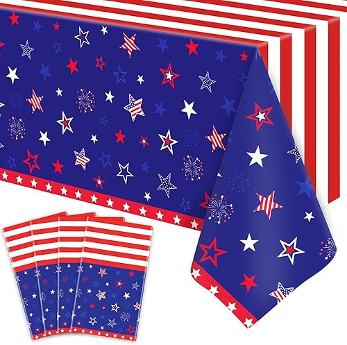 Paquete de 4 manteles patrióticos del 4 de julio, decoraciones patrióticas para fiestas con bandera estadounidense, suministros para fiestas