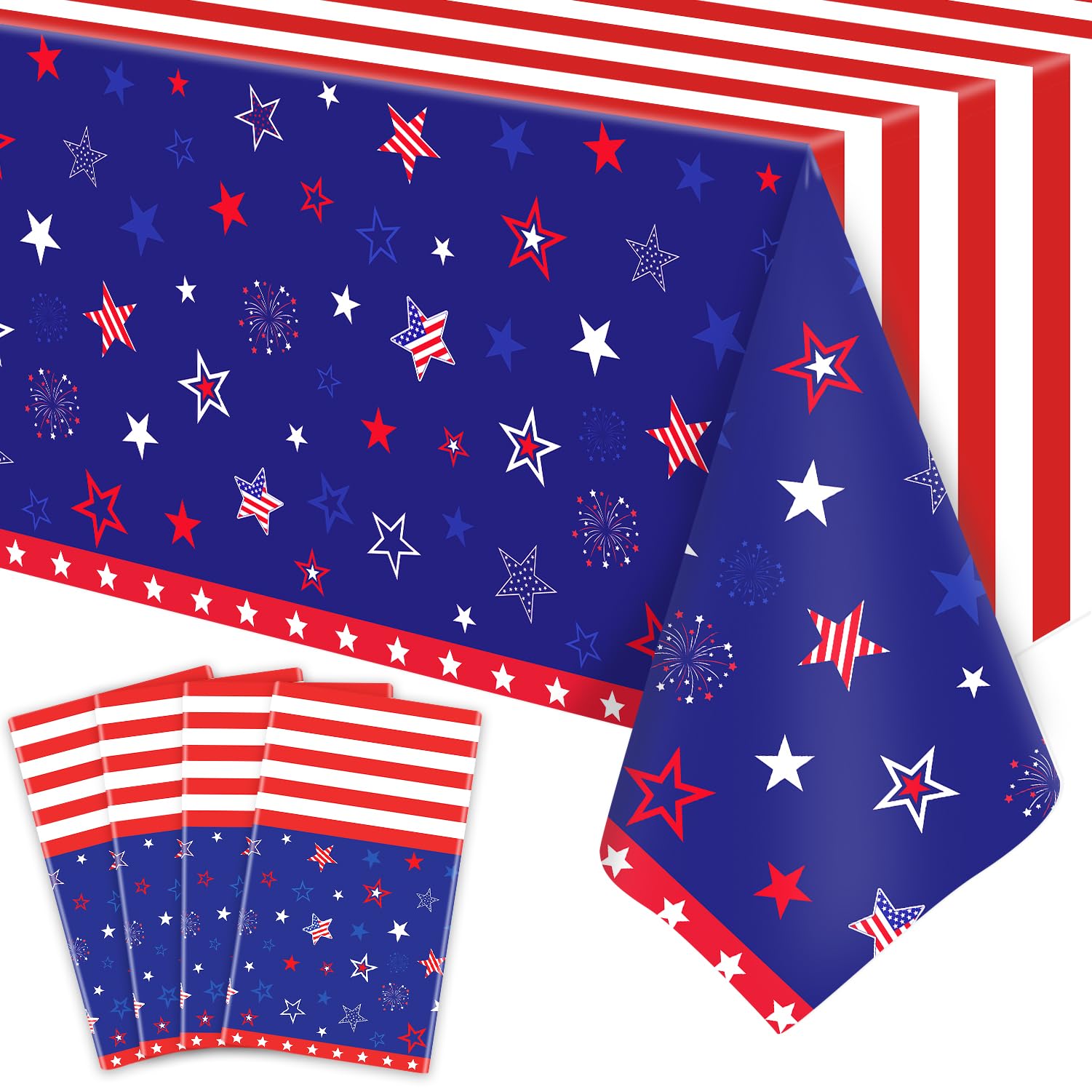 4 Pack Patriotic Tablecloth - 4th of July American Flag Party Table Cloth - Memorial Party Decorations 86 x 51 in