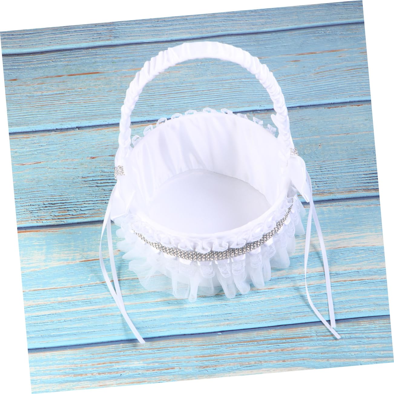 Veemoon Round Rhinestone Wedding Flower Basket for Flower Girls Elegant Western Style Bowknot for Petals Reusable Ceremony Decoration Lightweight Portable Wedding Supplies