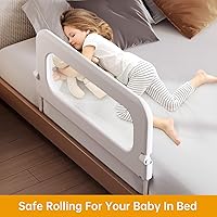 Vista 8 de Barandilla de protección para cama de bebé para niños pequeños, altura ajustable de 32 pulgadas, barandilla de cama abatible, barandilla lateral