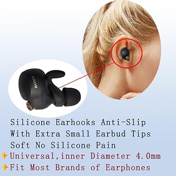 Double Flange Ear Tips & Ear Hooks for Sony WF-1000XM5/M4 – Fit Silicone Earbud Tips + Anti-Slip Ear Hooks Combo (2-in-1 Bundle), Black
