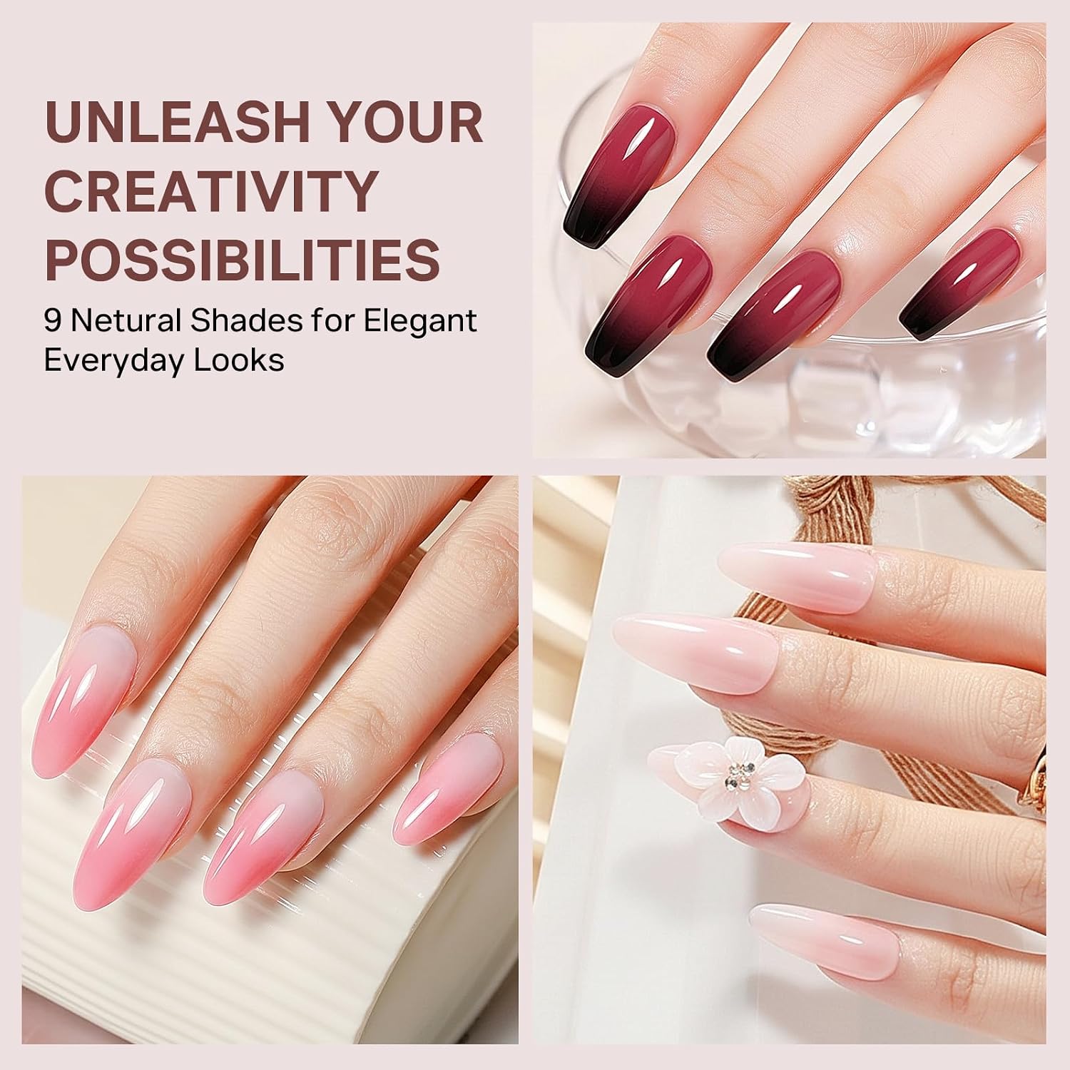 MIZHSE 9 Neutral Colors Patting Gel Polish Palette for Ombre Nail Art | Nude White Black Pink Patting Gel Polish Palette Solid Ombre Pat Pat Gel for Gradient Nails Use with Sponge for Smooth Blend