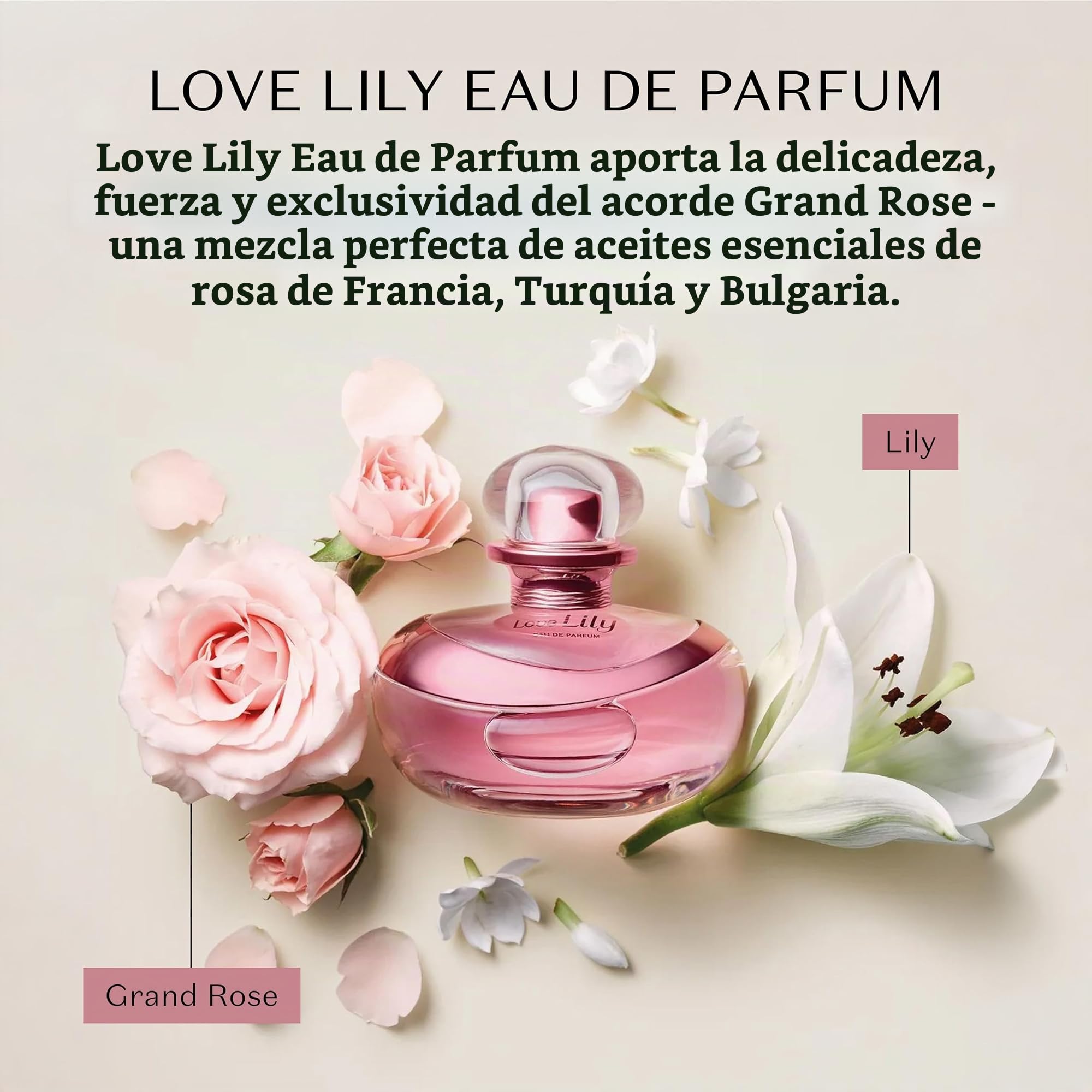 O Boticário | Love Lily | Eau de Parfum Mujer | 75 ml | Perfume Mujer EDP | Ámbar Floral | Acorde Grand Rose y Lirio | Sensual y con carácter | Larga duración | Vegano
