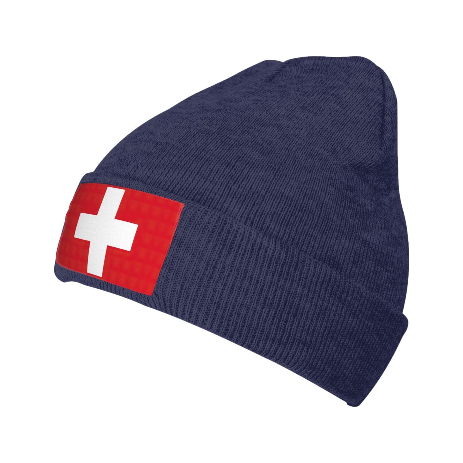 SDEGTHO Swiss Flag Slouchy Beanies for Unisex Winter Lightweight Knit Hat Cuffed Soft Warm Slouch Beanie Cap Navy Blue