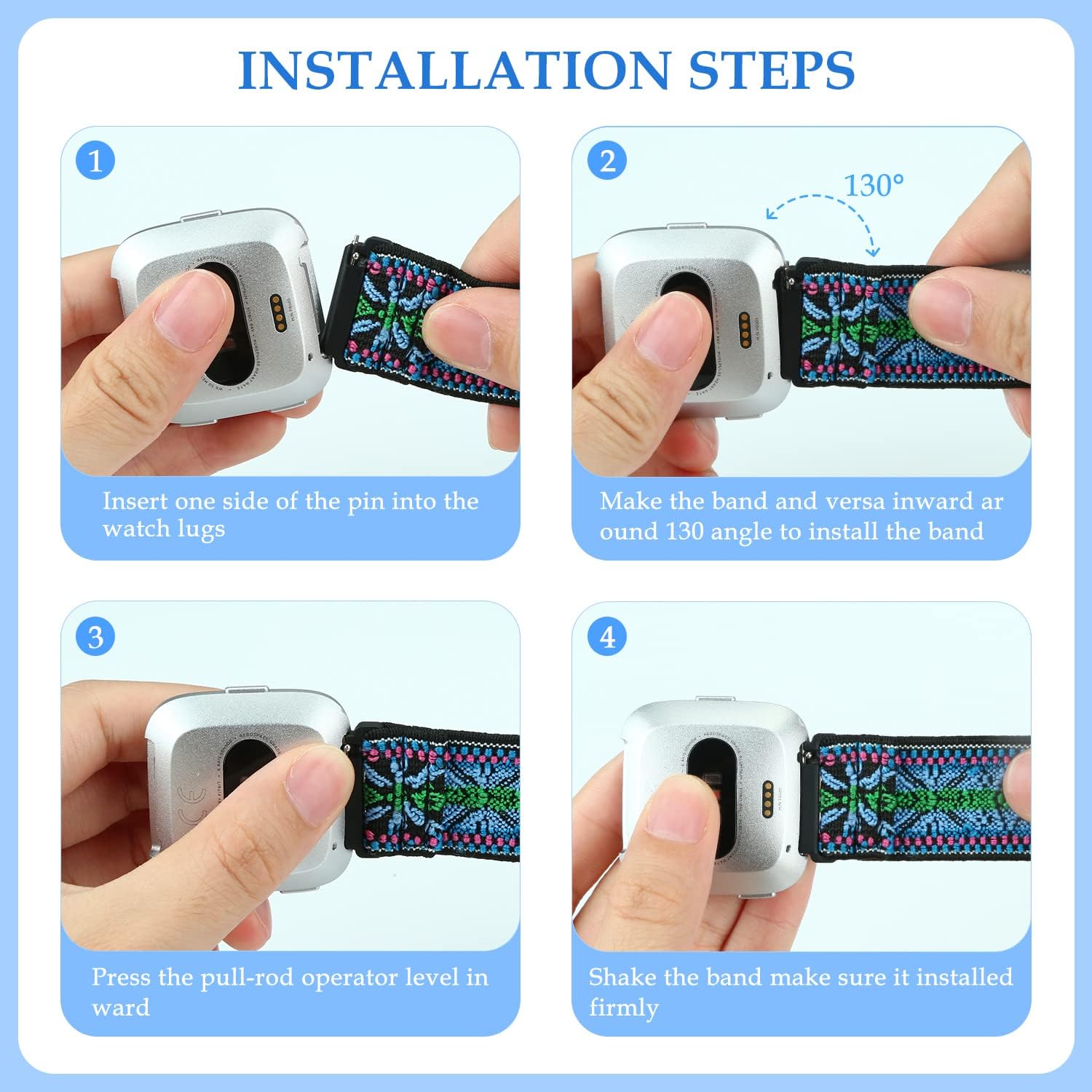 Runostrich Adjustable Elastic Watch Straps Compatible with Fitbit Versa/Fitbit Versa 2 Nylon Sport Loop Stretch Wristband Replacement Band for Women Men (Boho Blue) - Image 4