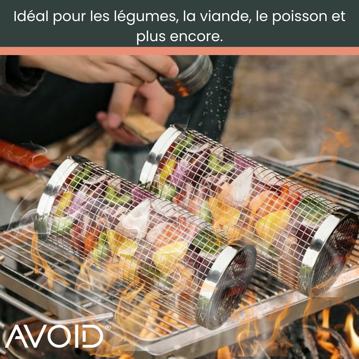 AVOID Panier à Griller Roulant - Panier Barbecue Cylindrique Enroulable en Acier Inoxydable - Accessoires Barbecue pour BBQ Grill Extérieur, Cadeau de Vacances (Silver, 20cm X 10cm)