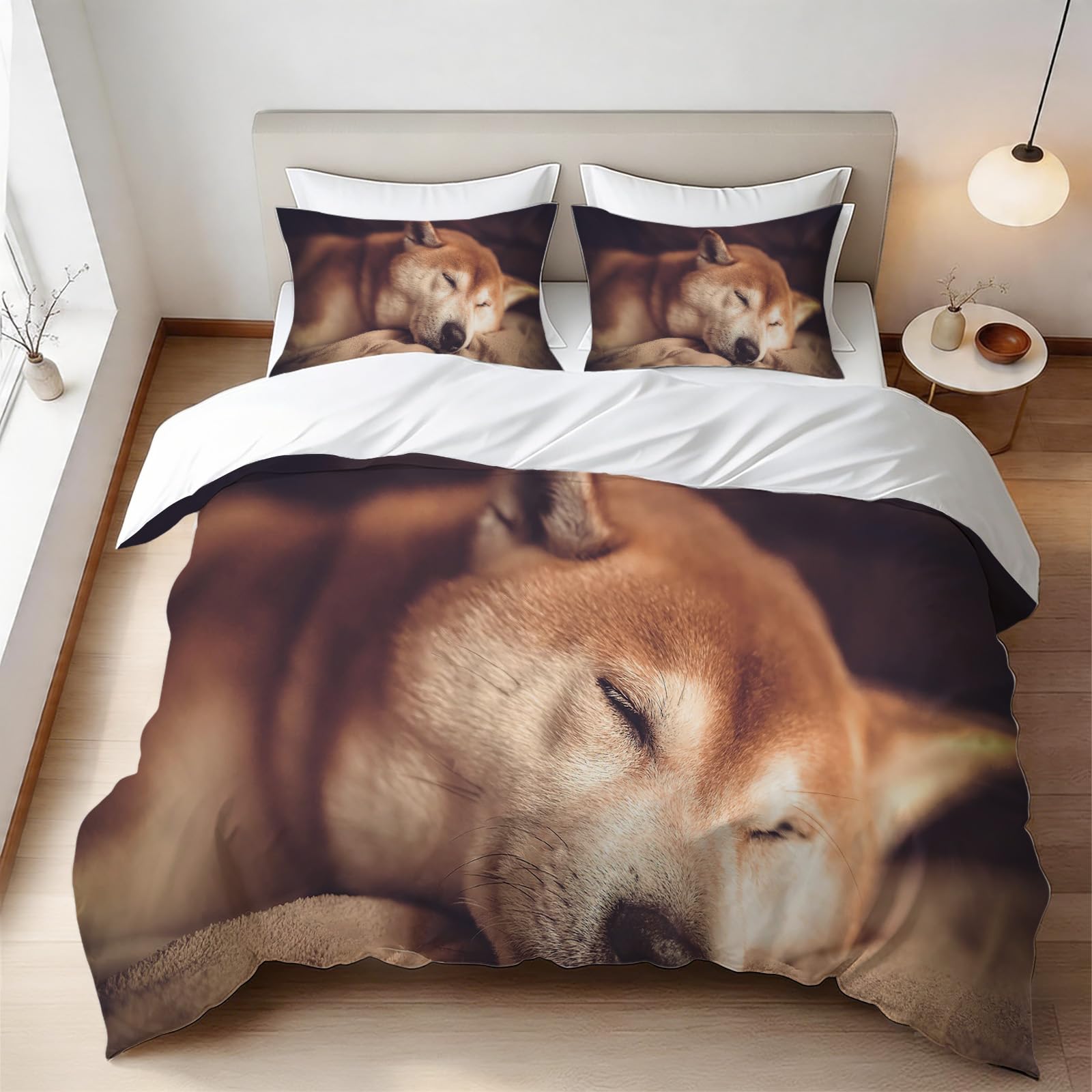 Housse de couette Shiba Inu 160x200 cm avec 2 taies d'oreiller