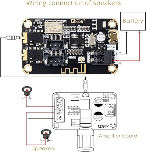 Miniatura 6 de DROK Tablero de dientes azul, receptor de audio de 12 V, módulo de dientes DC 5 V-12 V, cable portátil, menos electrónica, música estéreo, chip de