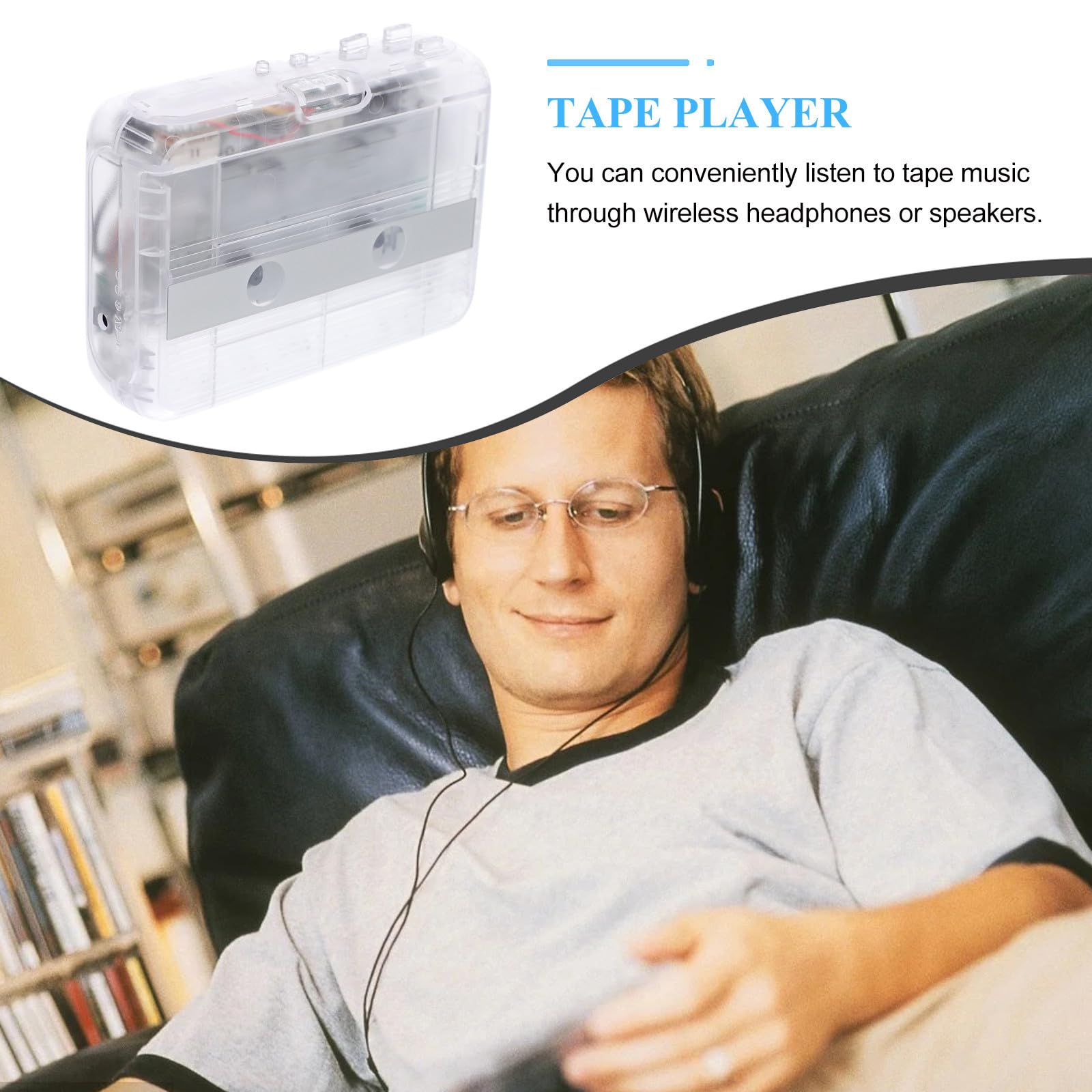 Kabelloser Kassettenspieler mit Funkverbindung und Fm für Zuhause | Transparente Abs Metall Ausführung, Automatische Kopplung, Drahtlose Ausgabe, für Büro und Pendeln